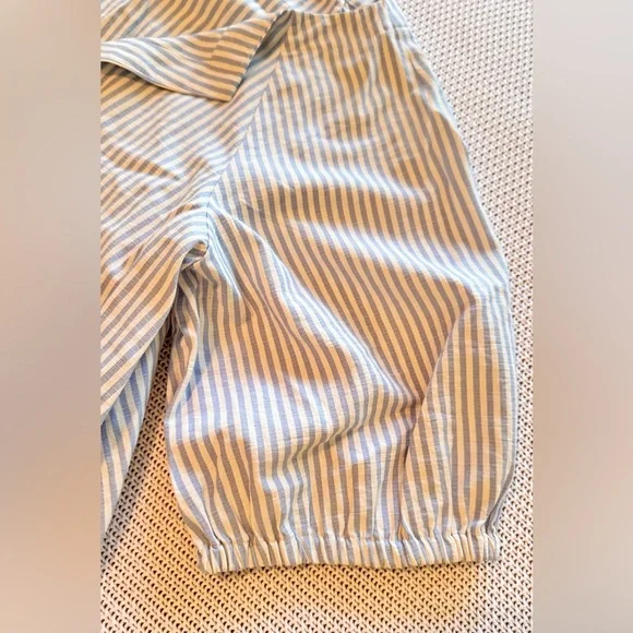 TANYA TAYLOR Blue Striped Blouse w Green Sash Women’s Top - Picture 10 of 14